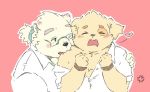  &lt;3 2020 anthro blush canid canine canis cu_sith_(tas) domestic_dog duo eyes_closed eyewear glasses hug humanoid_hands kemono leib_(tas) male mammal pie_furry polar_bear simple_background slightly_chubby tokyo_afterschool_summoners ursid ursine video_games 