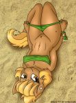  anthro beach_ball_(character) bedroom_eyes better_version_at_source biped blonde_hair breasts brown_body brown_eyes brown_fur clothing digital_media_(artwork) drako1997 earth_pony equid equine fan_character female fur hair half-closed_eyes hasbro hi_res horse long_hair looking_at_viewer lying mammal my_little_pony narrowed_eyes navel nipple_outline panties panties_down pony presenting seductive smile solo swimwear underwear underwear_down undressing 