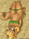  alternate_species anthro beach_ball_(character) bedroom_eyes better_version_at_source biped blonde_hair breasts brown_body brown_eyes brown_fur clothing digital_media_(artwork) drako1997 fan_character female fur hair half-closed_eyes hasbro hi_res long_hair looking_at_viewer lutrine lying mammal mustelid my_little_pony narrowed_eyes navel nipple_outline panties panties_down presenting seductive smile solo swimwear underwear underwear_down undressing 