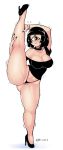  1_eye big_breasts black_hair breasts cleavage clothed clothing cyclops female footwear genitals hair hi_res high_heels humanoid looking_at_viewer not_furry panties pussy rivy_k shoes solo spread_legs spreading underwear 