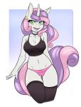  absurd_res ambris anthro anthrofied big_breasts blush breasts butt_from_the_front choker cleavage clothed clothing equid equine female friendship_is_magic green_eyes hi_res horn jewelry legwear mammal my_little_pony necklace open_mouth open_smile panties smile solo sweetie_belle_(mlp) thigh_highs underwear unicorn white_body 