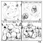  1:1 2020 al3s anthro ape biped black_and_white comic digital_media_(artwork) english_text frown fur gorilla haplorhine hi_res male mammal meme monochrome nipples outside partially_submerged primate rock solo sound_effects text water wet 