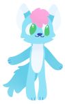  anonymous_artist anthro blue_body blue_fur canid canine canis chibi cute_fangs fluffy fluffy_hair fluffy_tail fur green_eyes hair happy hi_res male mammal pink_hair solo viny wolf 