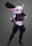  2020 absurd_res amber_eyes big_breasts breasts clothed clothing ear_piercing female hair hi_res humanoid humanoid_pointy_ears league_of_legends looking_at_viewer navel not_furry piercing pose purple_body purple_skin riot_games scorpdk short_hair short_stack simple_background smile solo standing thick_thighs thong tristana_(lol) underwear video_games white_hair wide_hips yordle 
