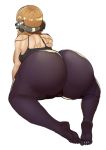  1girl absurdres all_fours ass bare_shoulders black_bra bra cameltoe commentary doublehero from_behind headphones highres huge_ass long_hair orange_hair pantyhose persona persona_5 sakura_futaba simple_background solo thick_thighs thighs underwear white_background 