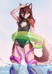  2020 absurd_res anthro brown_hair camel_toe canid canine canis day digital_media_(artwork) eerieeyes female green_eyes hair hi_res imminent_rape mammal outside partially_submerged red_wolf skylar_zero solo standing tentacles wolf 