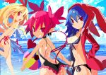 2018 blonde_hair blue_hair breasts butt clothed clothing day demon disgaea etna_(disgaea) female group hair hi_res human humanoid_pointy_ears long_hair looking_at_viewer looking_back mammal miyakawa106 not_furry outside partially_submerged piercing pink_eyes pink_hair red_eyes short_hair smile spade_tail video_games wings young 