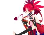  clothed clothing demon disgaea ear_piercing etna_(disgaea) female hair hi_res humanoid humanoid_pointy_ears legwear looking_at_viewer mammal membrane_(anatomy) membranous_wings miyakawa106 not_furry piercing red_eyes red_hair simple_background spade_tail video_games white_background wings 