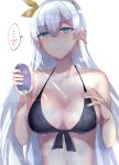  1girl absurdres anastasia_(fate) bangs bare_shoulders bikini black_bikini blue_eyes blush breasts cleavage collarbone fate/grand_order fate_(series) hair_over_one_eye hairband highres hitomin_(ksws7544) large_breasts long_hair looking_at_viewer silver_hair simple_background smile swimsuit white_background 