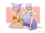  animal_ears arknights artist_name bare_legs barefoot blush braid brush heart hood hoodie large_tail mouse_ears mouse_tail panties provence_(arknights) purple_hair scavenger_(arknights) silver_hair single_braid stine_r tail tail_brushing thighs underwear watermark white_panties wolf_ears wolf_tail yellow_eyes 