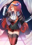  1girl absurdres arknights bagpipe_(arknights) blush boots embarrassed eyebrows_visible_through_hair full-face_blush highres krirk long_hair nose_blush open_mouth smile sweatdrop thick_thighs thigh_boots thighhighs thighs very_long_hair 