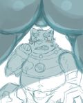  2020 anthro belly blush bulge butt canid canine canis domestic_dog duo kemono live-a-hero male mammal mokdai navel overweight overweight_male shimo_kawa sketch solo_focus video_games visor 