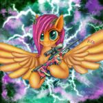  1:1 awp banana counter-strike counter_strike:_global_offensive eltaile equid equine female fluttershy_(mlp) flying food friendship_is_magic fruit gun hasbro hi_res laurel_wreath lightning mammal my_little_pony pegasus plant ranged_weapon rifle solo sticker thunder weapon wings 