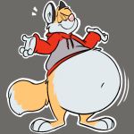  1:1 anthro belly bottomless canid canine careless clothed clothing eyes_closed fluffy fluffy_tail fox hoodie kitsunezero kitsunezero_(character) male mammal navel overweight overweight_anthro overweight_male plantigrade shrug solo topwear 