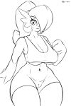  2:3 athletic athletic_female athletic_humanoid bottomless bra breasts clothed clothing female gardevoir genitals hair hi_res humanoid looking_at_viewer monochrome navel nintendo not_furry pok&eacute;mon pok&eacute;mon_(species) ponytail pussy quin-nsfw solo sports_bra under_boob underwear video_games 