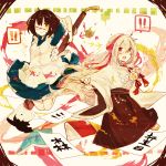  !! 2girls arrow_(symbol) book highres japanese_clothes kagerou_project kanji kozakura_marry maid mikagura_gakuen_kumikyoku multiple_girls paint paintbrush paper ruu_wan_mm skirt yasaka_himi 