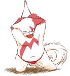  anthro asian_clothing blush bound clothing east_asian_clothing fundoshi fur japanese_clothing kemono male nintendo patiroku pok&eacute;mon pok&eacute;mon_(species) red_body red_fur rope simple_background slightly_chubby solo tongue tongue_out underwear video_games white_background white_body white_fur zangoose 