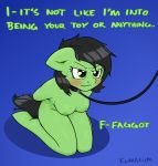  annoyed anon anon_pony anthro bdsm bondage bound embarrassed english_text equid equine female filly_anon hasbro hi_res homophobic_slur horse imminent_sex kumakum leash mammal my_little_pony nude pony text 