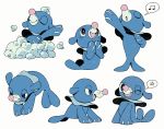  bathing bluekomadori closed_eyes commentary_request creature full_body gen_7_pokemon highres multiple_views music musical_note no_humans pokemon pokemon_(creature) popplio simple_background singing spoken_musical_note starter_pokemon white_background 