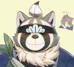  2020 anthro blush brown_body brown_fur canid canine cat_operator clothing eyes_closed fur gm_star330 humanoid_hands kemono live-a-hero male mammal necktie overweight overweight_male protagonist_(live-a-hero) raccoon_dog shirt shoen tanuki topwear video_games 