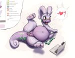  &lt;3 &lt;3_eyes 2020 2_toes anal_beads antennae_(anatomy) anthro anus belly blush bodily_fluids breath butt chat chat_box curled_tail dragon english_text eyelashes feet female genital_fluids genitals goodra green_eyes hi_res livestream long_neck looking_pleasured lying navel nintendo nude on_side open_mouth orgasm overweight overweight_anthro overweight_female pictographics pok&eacute;mon pok&eacute;mon_(species) purple_body pussy pussy_juice recording saliva saliva_string sex_toy shaking shivering slime slowderpyguy smile solo spread_legs spreading sweat tears text toes tongue tongue_out video_games voyeur 