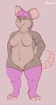  absurd_res anthro breasts brownieclop clothing female genitals grey_body hair hi_res janissa_(brownieclop) jewelry mammal murid murine nipples pussy rat rodent short_stack simple_background small_breasts smile solo thick_thighs wide_hips 