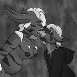  1:1 anthro bedroom_eyes black_and_white breasts carson_(torvus) chubby_female clothed clothing duo extreme_french_kiss female food food_creature french_kissing hi_res hyaenid icing internal kissing lagomorph leporid long_tongue male male/female mammal monochrome narrowed_eyes neck_bulge nipple_piercing nipples nude oral oral_penetration penetration piercing rabbit remekeirstead seductive spotted_hyena stripes tawna_(remekeirstead) tongue 