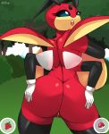  2020 4_arms absurd_res anthro arthropod big_breasts blue_eyes breasts butt female forest genitals hi_res huge_breasts insect ledian looking_at_viewer looking_back multi_arm multi_limb nic-m-lyc nintendo pok&eacute;ball pok&eacute;mon pok&eacute;mon_(species) pok&eacute;mon_go pussy red_body solo tree video_games 