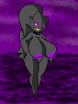  3:4 anthro banette banettelord big_breasts breasts collar female gold_(metal) gold_tooth hi_res jewelry mega_banette mega_evolution necklace nintendo nipples pok&eacute;mon pok&eacute;mon_(species) purple_background purple_nipples simple_background solo standing video_games zipper 