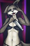  2020 absurd_res beastars black_bra black_clothing black_panties black_underwear bra breasts canid canine canis clothed clothing dagger female fur grey_body grey_fur half-closed_eyes hand_covering_face hand_on_face hi_res holding_dagger holding_object holding_weapon insane juno_(beastars) kandelgoat looking_at_viewer mammal melee_weapon multicolored_body multicolored_fur narrowed_eyes navel one_ear_up open_mouth panties reverse_grip solo teeth tongue torn_bra torn_clothing torn_underwear two_tone_body two_tone_fur underwear underwear_only weapon white_body white_fur wolf yandere yandere_trance 
