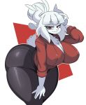  2020 absurd_res anthro big_breasts big_butt bovid breasts butt caprine clothing female goat goat_lucifer_(helltaker) helltaker hi_res lucifer_(helltaker) mammal nipple_outline solo sssonic2 