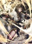  1girl black_hair fingerless_gloves fire_emblem fire_emblem:_the_blazing_blade fire_emblem_cipher gloves grey_eyes high_collar japanese_clothes jewelry karla_(fire_emblem) katana long_hair official_art p-nekor sash side_slit sword weapon 