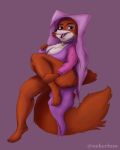  2020 4:5 5_toes absurd_res amulet anthro barefoot big_breasts black_nose breasts canid canine clothing collar digital_media_(artwork) digital_painting_(artwork) disney dress feet female fox fur hi_res legwear long_legs long_tail maid_marian mammal nekerlum orange_body orange_fur pink_clothing plantigrade red_fox robin_hood_(disney) simple_background smile solo thigh_highs toes 