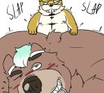  absurd_res anal anthro blush butt butt_grab canid canine canis custardalvis domestic_dog duo goro_(live-a-hero) hand_on_butt hi_res live-a-hero male male/male mammal procy sex size_difference small_dom_big_sub ursid 