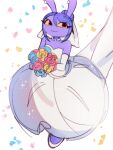 2026 3:4 absurd_res anthro big_ears bouquet clothing digital_drawing_(artwork) digital_media_(artwork) dress ear_piercing ear_stud english_description female footwear gem glitch_productions gloves gooseworx's_post-transition_jax_design hair hair_bun handwear hi_res jax_(tadc) jewelry lagomorph leporid lyssahh mammal necklace pearl_(gem) pearl_necklace piercing purple_hair rabbit shoes smile smiling_at_viewer solo the_amazing_digital_circus tied_hair trans_(lore) trans_woman_(lore) wedding_dress wedding_veil white_clothing white_dress white_footwear white_gloves white_handwear white_shoes