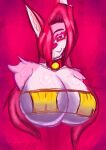 absurd_res alternative_fashion anthro bell bell_collar big_breasts bikini bikini_top bimbo_anthro breasts canid canine cheese clothed clothing collar colored_sketch colorful_background dairy_products eyelashes eyeshadow female female_anthro fluffy fluffy_ears fluffy_shoulders food fox gold_bell goth hair hair_over_eye headshot_portrait heart_nose heart_symbol hi_res highlights_(coloring) huge_breasts inner_boob long_hair makeup mammal narrowed_eyes one_eye_obstructed pink_body pinup portrait pose red_hair rushinda_the_chaotic_fox seductive side_boob sketch skimpy skimpy_bikini slutty_face smile smiling_at_viewer solo sultry_gaze swimwear the_saver1 two-piece_swimsuit