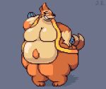 2024 2_tails anthro bedroom_eyes belly belly_overhang big_belly big_breasts big_butt breasts butt digital_media_(artwork) featureless_breasts female floatzel full-length_portrait generation_4_pokemon grey_background hand_on_leg hand_on_thigh hands_behind_head huge_butt huge_hips huge_thighs jellybru low_res mammal multi_tail multicolored_body narrowed_eyes nintendo nude obese obese_anthro obese_female orange_body overweight overweight_anthro overweight_female pinup pixel_(artwork) pokemon pokemon_(species) pokemorph portrait pose seductive signature simple_background smile solo standing tail tan_body thick_thighs two_tone_body wide_hips