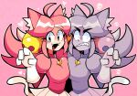 2026 :3 accessory angry animal_ears animal_humanoid bell bottomwear breast_squish breasts cat_tail clothing cowlick crazy_eyes deltarune digital_drawing_(artwork) digital_media_(artwork) dipstick_tail duo eyelashes fangs felid felid_humanoid feline feline_humanoid female female_humanoid frown gloves green_eyes grey_body grey_clothing grey_hair hair hair_accessory handwear happy heart_symbol humanoid inner_ear_fluff insane irritable_ghost_(deltarune) jewelry mad_mew_mew mammal mammal_humanoid markings medium_breasts mew_mew_(undertale) necklace open_frown open_mouth open_smile pale_skin paw_pose pink_(deltarune) pink_clothing pink_hair pose scott_falco sharp_teeth short_hair skirt skull_symbol smile squish tail tail_markings teeth tied_hair trans_(lore) trans_woman_(lore) tuft undertale_(series) white_clothing