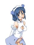  2chan 2k-tan apple_inc. blue_eyes blue_hair cleavage_cutout erection futanari glasses maid os-tan penis precum windows_2000 