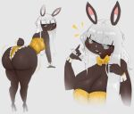 anthro big_breasts big_butt bow_tie breasts brown_body brown_fur bunny_costume butt clothing costume female footwear full_body_view fur gold_suit hair hair_on_shoulders half-closed_eyes high_heels huge_butt lagomorph leporid lipstick long_hair makeup mamasoyanini mammal money narrowed_eyes rabbit shoes solo white_hair