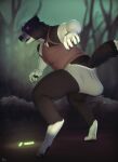 2021 absurd_res anthro border_collie briefs canid canine canis clothing collie domestic_dog feces feces_bulge glowing glowing_eyes herding_dog hi_res implied_scat implied_transformation jager-darklite male male_anthro male_pooping mammal night nonbinary_(lore) pastoral_dog plant pooping rear_view sheepdog shirt soiling soiling_briefs soiling_underwear solo tank_top topwear torn_tank_top transformation tree underwear werecanid werecanine werecreature weredog