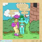 1:1 2026 animal_humanoid aquatic aquatic_humanoid asterozoan bald_crotch blue_body bodily_fluids building clean_diaper clothed clothing cloud dialogue diaper diaper_down echinoderm embarrassed english_text eyeless fool's_hat genital_fluids genitals grass hat headgear headwear heart_symbol holding_clothing holding_object holding_shirt holding_topwear humanoid jester peeing penis plant planttentacles presenting presenting_penis shirt shrub sierra_(planttentacles) sky starfish starfish_(accessory) starfish_on_nipples text topwear tower urine watersports wearing_diaper wendol_(planttentacles)