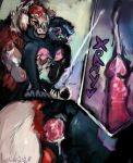 absurd_res alien animal_genitalia anthro anus ball_tugging balls big_cumshot big_knot big_penis black_body black_fur blue_hair bodily_fluids breath butt chest_grab chest_markings claws comic_panel cum cum_in_ass cum_inside cumshot digital_media_(artwork) dominant duo ejaculation erection eyes_closed fur genital_fluids genitals green_markings green_teeth hair hi_res knot knotted_penis larger_dom male male/male markings multicolored_body multicolored_fur multicolored_hair nude panting penetration penis pinatareaper pink_markings red_body red_eyes red_fur red_hair sex simple_background size_difference smile teeth text tuft two_tone_hair white_body white_fur x-ray_view