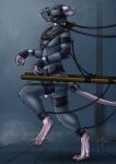 aaron_d'verse anthro balls bdsm beady_eyes bit_gag black_eyes chastity_cage chastity_device claws collar ear_piercing ear_ring ears_back finger_claws fur gag gagged genitals grey_balls grey_body grey_fur hi_res hufnaar male male_anthro mammal metal_collar murid murine muzzle_gag nude petplay piercing pink_tail pivoted_ears ponyplay rat red_claws ring_piercing rodent roleplay side_view slim_anthro slim_male solo tail teeth toe_claws walking wearing_chastity_cage wearing_chastity_device whiskers