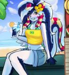 2026 5_fingers absurd_res accessory anthro beach bendy_straw beverage blue_body blue_eyes blue_fur blue_hair bottomwear brazilian_flag cheems_gin clothed clothing cloud day drinking_straw felid feline female fingers flower flower_in_hair fluffy fluffy_tail food fruit fur garnish hair hair_accessory hi_res long_hair looking_at_viewer mammal melon microwave_(artist) midriff multicolored_body multicolored_fur navel palm_tree plant portrait red_body red_fur sand shorts sitting smile solo tail three-quarter_portrait tree water watermelon white_body white_fur white_hair yellow_body yellow_fur