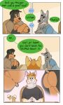 2026 3:5 anthro anus black_body black_fur black_hair black_nose brown_body brown_fur butt canid canine canis chuck_(p_rindustries) clasped_hands comic crossed_arms dialogue dobermann domestic_cat domestic_dog ellipsis english_text eyebrows felid feline felis fred_(p_rindustries) fur furniture genitals gold_(metal) gold_jewelry gold_necklace grey_body grey_fur group hair hi_res jewelry looking_down looking_over male male_anthro mammal mature_anthro mature_male mohawk neck_brace necklace nude p_rindustries penis pink_nose pinscher raised_eyebrow sitting smile striped_body striped_fur stripes table tablecloth tail tail_motion tailwag tan_body tan_fur text white_body white_fur will_(p_rindustries) wolf