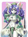 1_horn 2022 3:4 5_fingers :3 anthro arm_tuft armguards armor armwear bangs big_ears biped blue_eyes bone_headwear bottomwear breasts canid canine choker clothed clothing collarbone colored countershading dagger detailed digital_drawing_(artwork) digital_media_(artwork) dragoon dual_wielding eyebrows eyelashes facial_tuft facing_forward female female_anthro fingers fur glistening glistening_eyes glistening_hair green_bottomwear green_clothing green_headwear green_topwear hair headgear headwear hi_res hip_tuft holding_dagger holding_melee_weapon holding_object holding_weapon horn inner_ear_fluff jewelry long_hair looking_at_viewer mammal mana_(series) medium_breasts melee_weapon messy_hair navel necklace pauldron pink_background pink_inner_ear pink_pupils portrait pose pupils purple_hair ragurimo raised_arm shaded shoulder_guards sierra_(mana) simple_background skimpy skimpy_bottomwear skimpy_topwear smile smiling_at_viewer snout solo square_enix standing three-quarter_portrait topwear tuft unconvincing_armor weapon white_body white_fur white_inner_ear_fluff