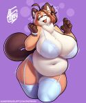 2026 4_fingers ^_^ absurd_res ahoge alwaysfaceleft anthro belly belly_overhang big_belly big_breasts biped bra bracelet breasts brown_body brown_claws brown_ears brown_fur brown_hair brown_nose brown_pawpads brown_tail canid canine choker circle_eyebrows claws clothed clothing colored countershade_face countershade_fur countershade_legs countershade_torso countershading curvy_figure cute_fangs deep_navel digital_media_(artwork) eyebrows eyelashes eyes_closed facial_markings fangs female female_anthro finger_claws fingers front_view full_cleavage fur garter_straps gloves_(marking) hair happy head_markings hi_res huge_breasts humanoid_hands inner_boob inner_ear_fluff jewelry legwear male mammal markings mask_(marking) mature_anthro mature_female monotone_tail multicolored_body multicolored_fur navel neck_tuft necklace open_mouth open_smile orange_body orange_fur overweight overweight_anthro overweight_female overweight_male pawpads portrait purple_background raccoon_dog ruff shaded signature simple_background smile solo standing stockings tail tan_body tan_countershading tan_fur tan_inner_ear_fluff tanuki teeth thick_thighs thigh_highs three-quarter_portrait tuft underwear underwear_only voluptuous white_bra white_clothing white_inner_ear_fluff white_legwear white_stockings white_thigh_highs white_underwear wide_hips