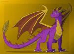 2026 3_toes 4_horns activision back_spikes digital_media_(artwork) dorsal_frill dragon english_text feet feral frill_(anatomy) hi_res horn male model_sheet multi_horn mythological_creature mythological_scalie mythology purple_body purple_eyes quadruped scalie signature simple_background solo spikes spikes_(anatomy) spyro spyro_the_dragon tail text the_legend_of_spyro toes wings yellow_wings zilonking