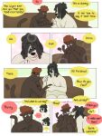 2026 3:4 accessory anthro anton_(p_rindustries) black_body black_fur black_hair blush boop brown_eyes canid canine canis casual_nudity comic dialogue domestic_dog dreadlocks duo ear_piercing ellipsis english_text eyebrows felid floppy_ears fur furniture gale_(p_rindustries) gauged_ear hair hair_accessory hair_over_eye hair_over_eyes hair_ring herding_dog hi_res interrobang male mammal mastectomy_scar nude p_rindustries painting_nails pantherine pastoral_dog piercing red_hair scar sheepdog sitting smile sofa tail tail_motion tailwag text tongue tongue_out trans_(lore) trans_man_(lore) whisker_spots white_body white_fur